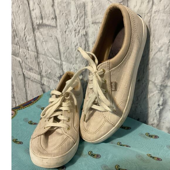 KEDS Size 6 Sneakers Tan White Pinstriped Excellent - Picture 8 of 15